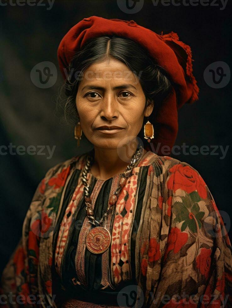 alt farbig fotografieren von ein Mexikaner Frau von das früh 1900s ai generativ foto