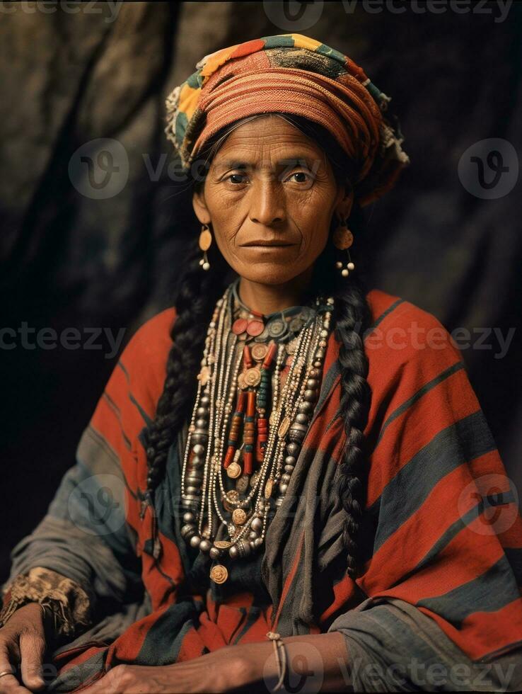 alt farbig fotografieren von ein Mexikaner Frau von das früh 1900s ai generativ foto