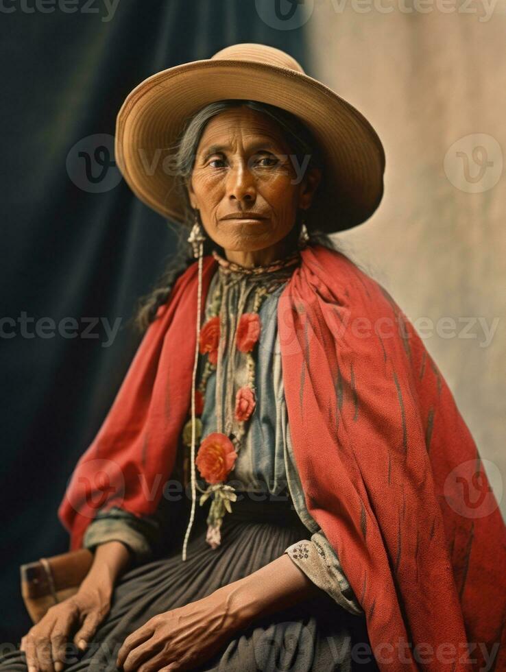 alt farbig fotografieren von ein Mexikaner Frau von das früh 1900s ai generativ foto