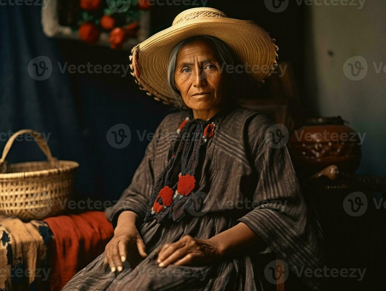 alt farbig fotografieren von ein Mexikaner Frau von das früh 1900s ai generativ foto