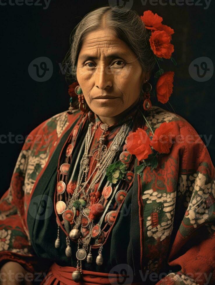 alt farbig fotografieren von ein Mexikaner Frau von das früh 1900s ai generativ foto