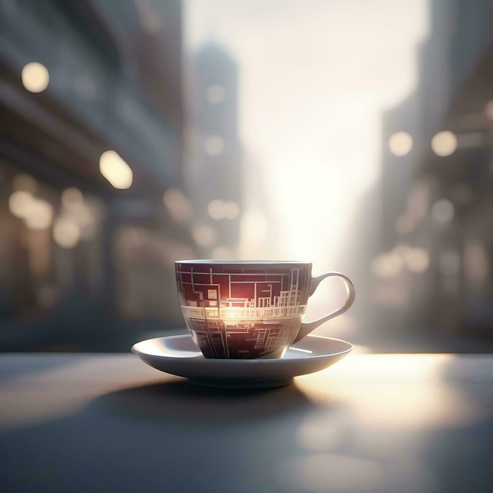 ein Tasse von Kaffee mit Präzisionismus Design Tasse ai generiert foto