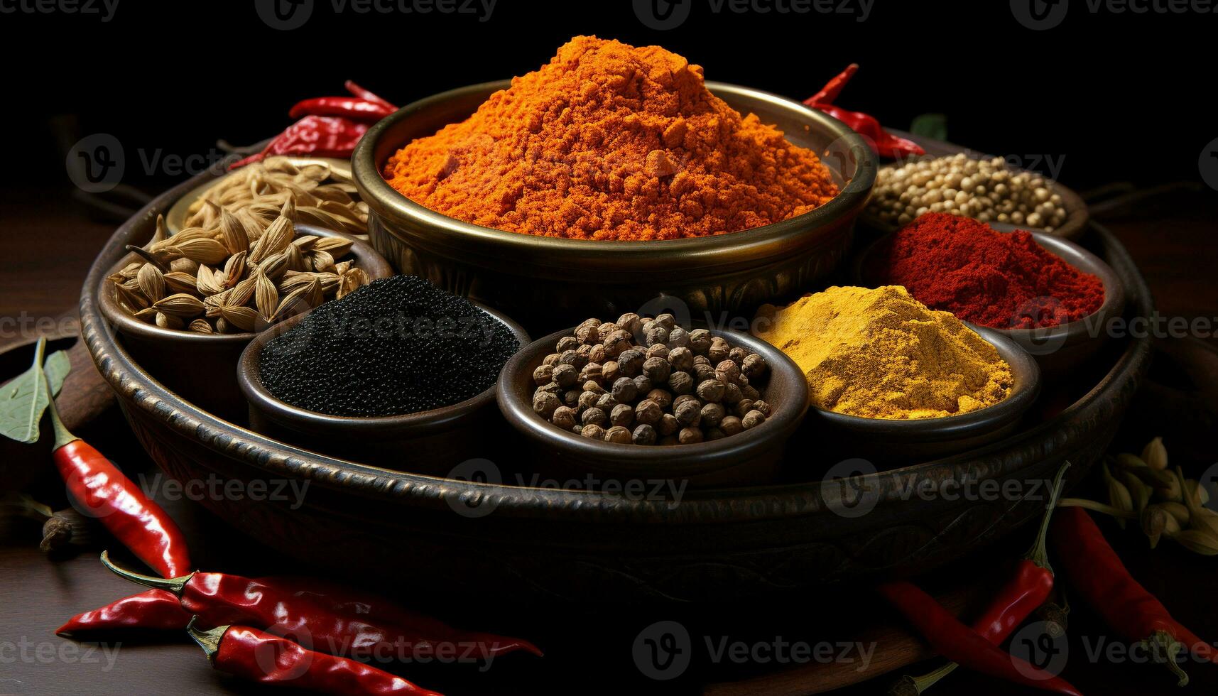 gesund Essen ein bunt Schüssel von Vegetarier Curry Gewürze generiert durch ai foto