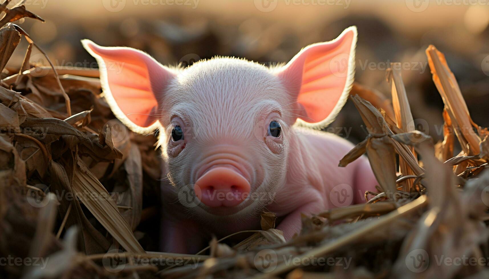 süß Ferkel Weiden lassen auf Grün Wiese, umgeben durch Natur generiert durch ai foto