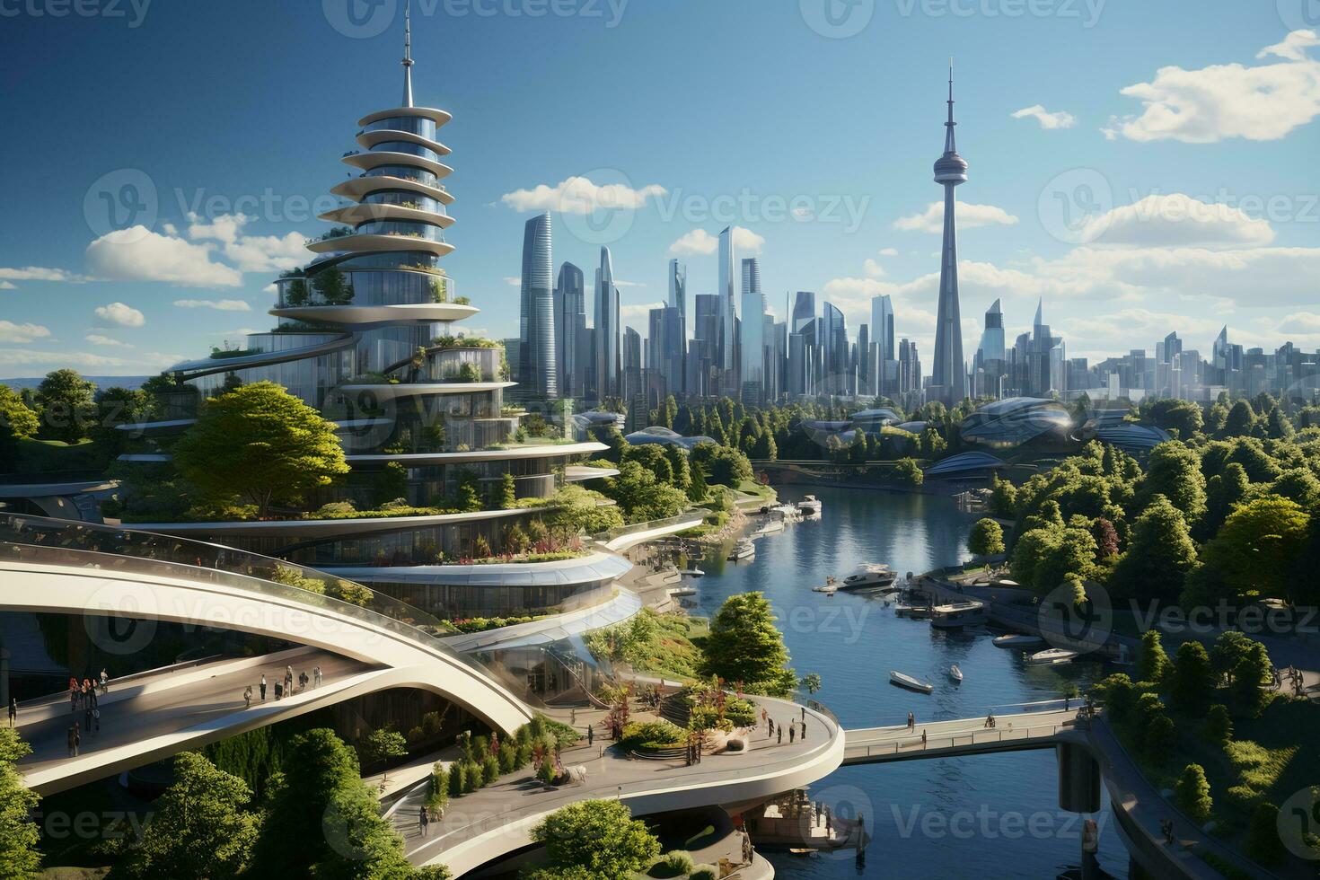 Stadt Niveau Wahrzeichen, symbolisieren das Leistung von ein Segelboot, enorm und hoch aufragend, dynamisch, Auto Stadt, modern Landschaft Design. ai generativ foto