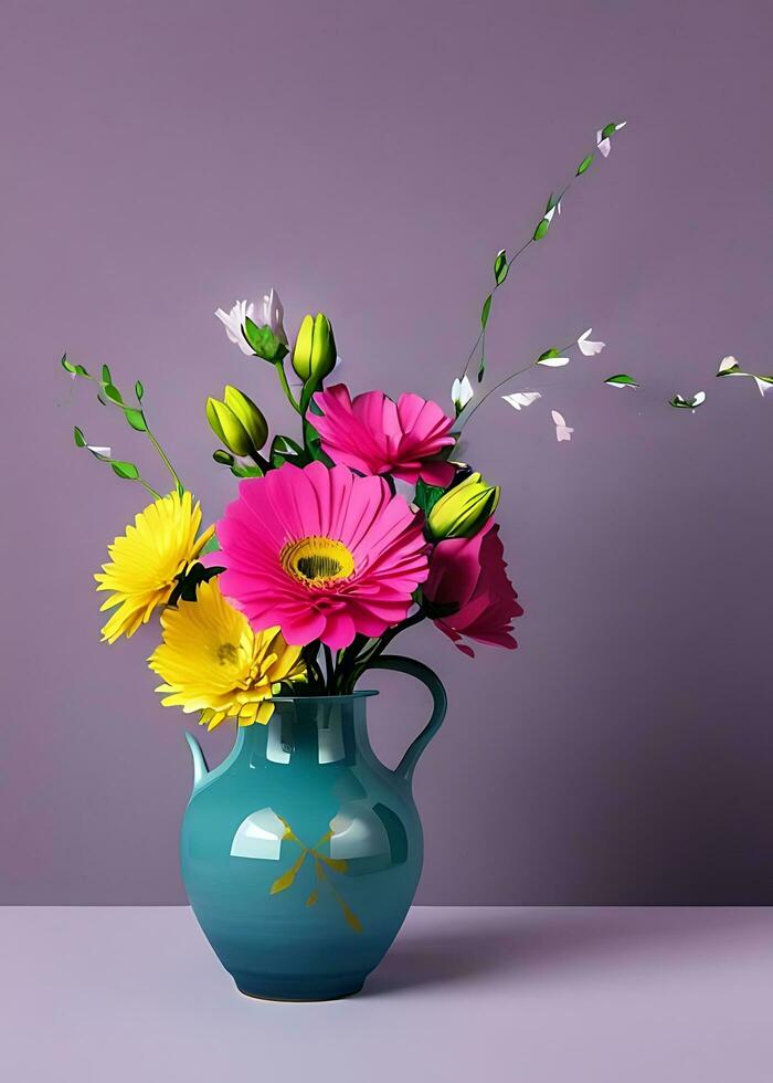 ein Rosa Hintergrund mit Glas Blume Vase ai generiert foto