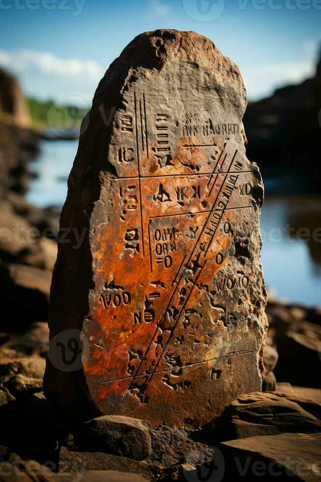 uralt Sprache auf ein Felsen. ai generativ foto