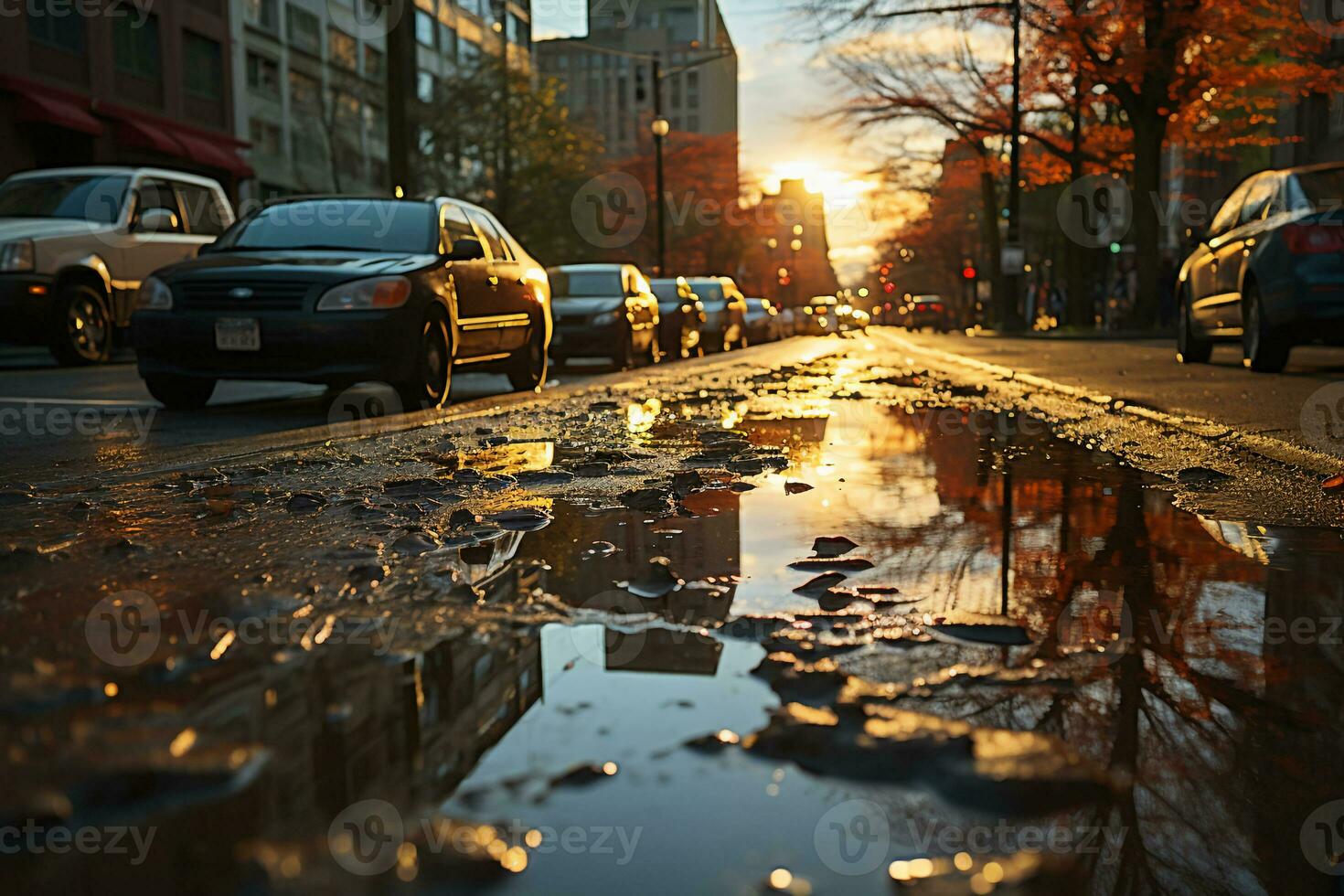 sonnig Tag nach das Regen, städtisch live, modern Stadt. ai generativ foto