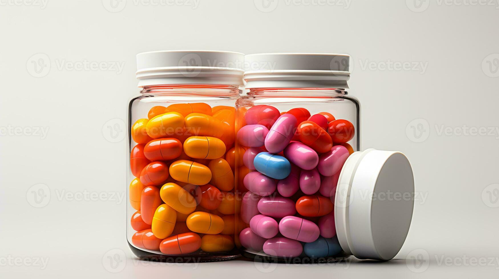 Spektrum von Farben gesehen im ein Regenbogen von Medikation Flaschen - - generiert ai Illustration foto