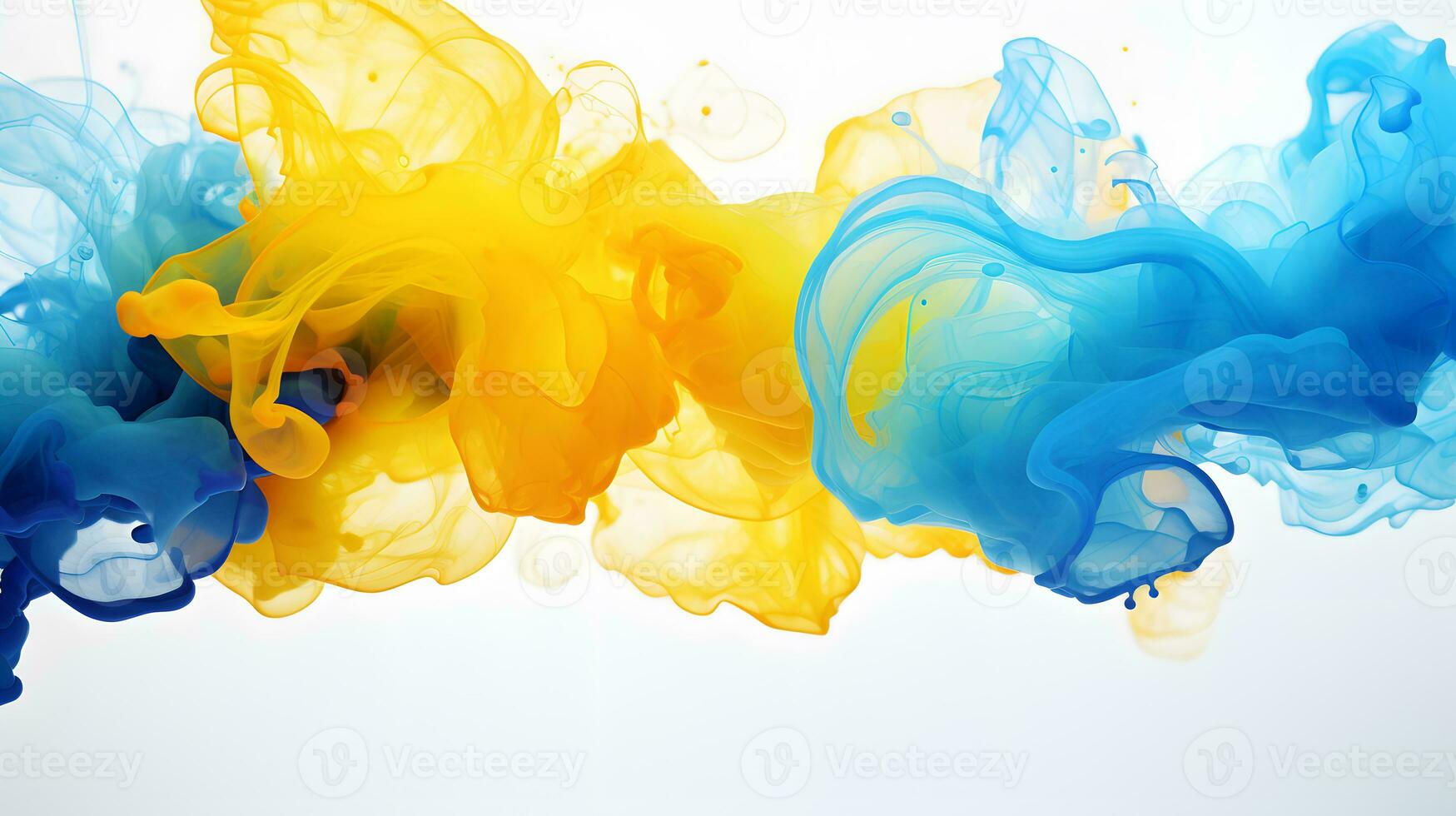 abstrakt Explosion - - Gelb und Blau strahlend Kollision, generiert ai Design foto