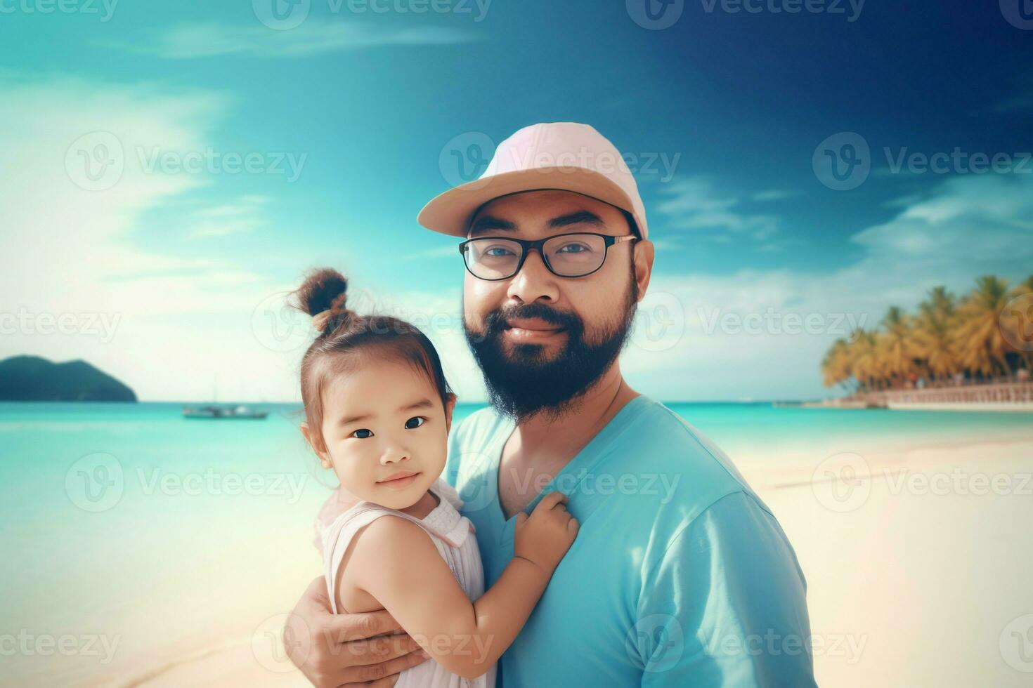 Vater Mädchen Strand. generieren ai foto