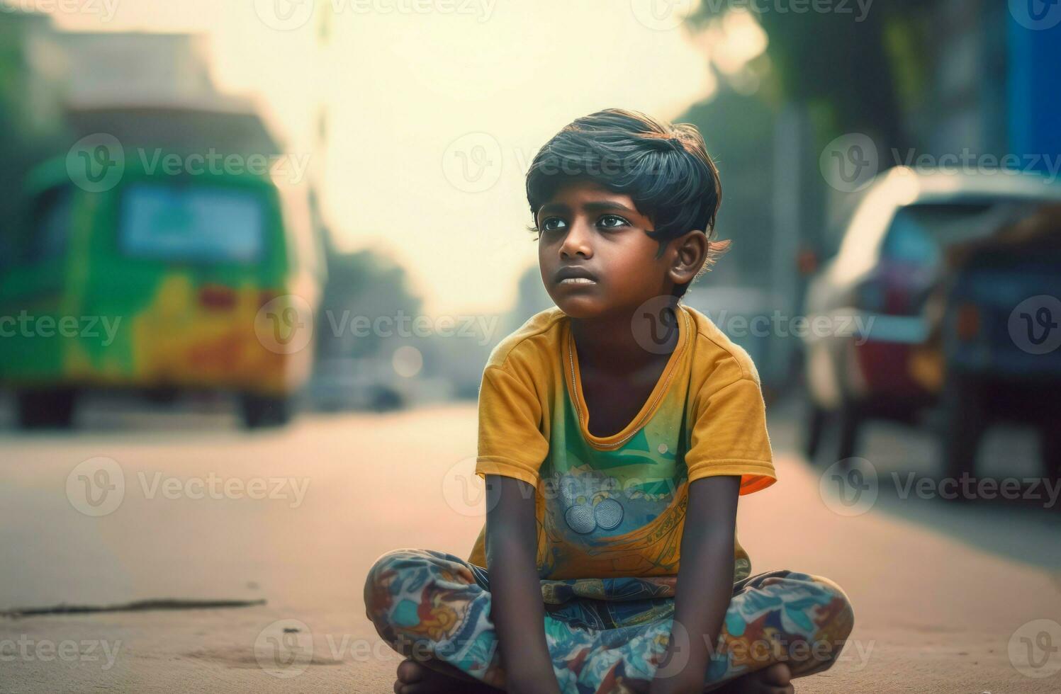 Kind Straße Indien. generieren ai foto