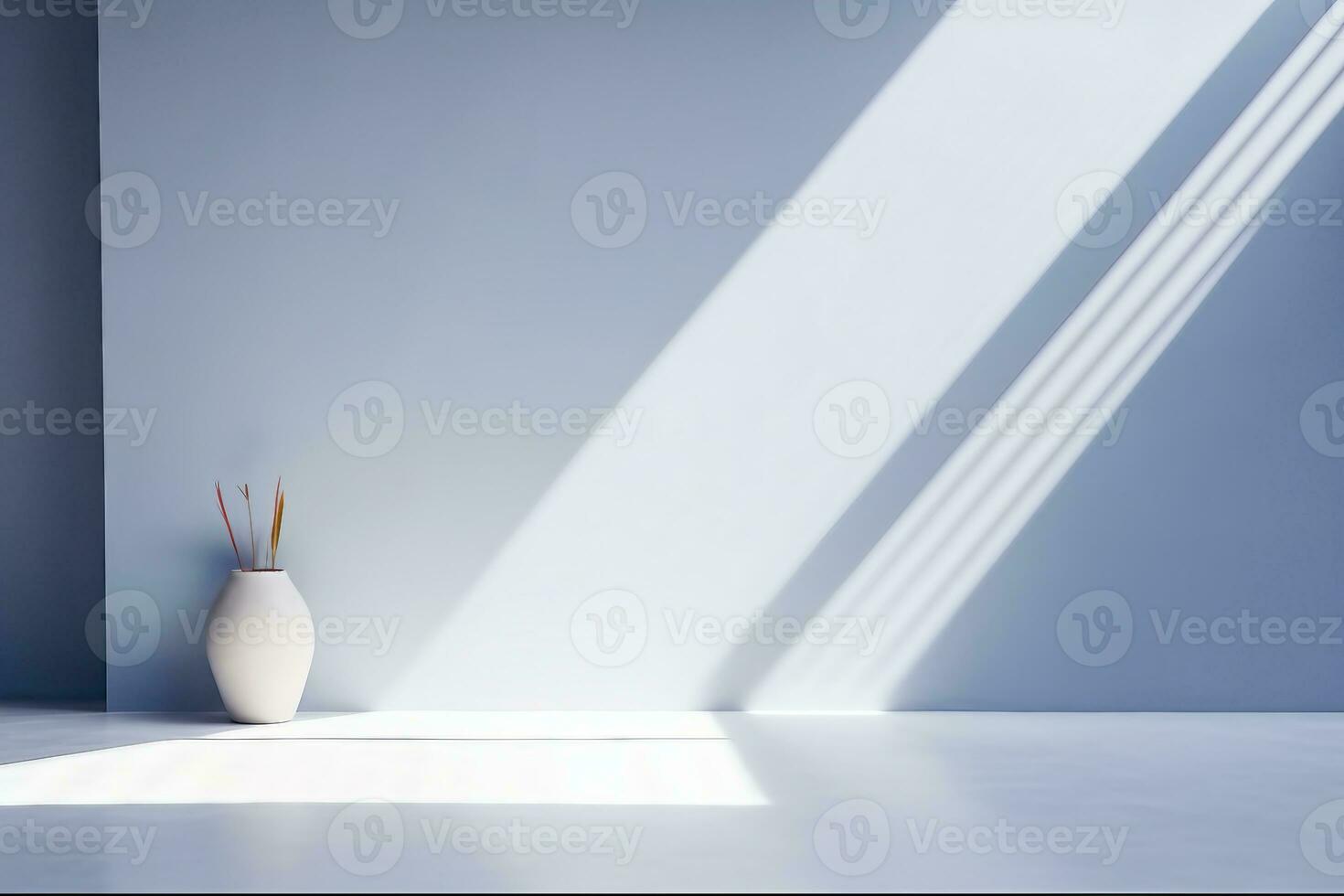 Innere Design, Original Breitbild Hintergrund Bild im minimalistisch Design mit geometrisch Formen von Licht und Schatten zum Präsentation von verschiedene Produkte im Grau Blau Töne. generativ ai. foto