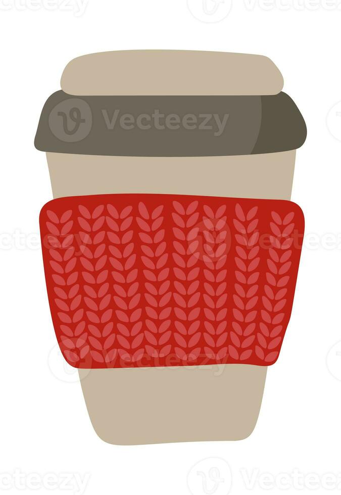gemütlich Tasse zum Kaffee mit Hand gemacht gestrickt Startseite eben Vektor Illustration. Herbst Element zum das Erntedankfest Tag Gruß Karte, Netz Design foto