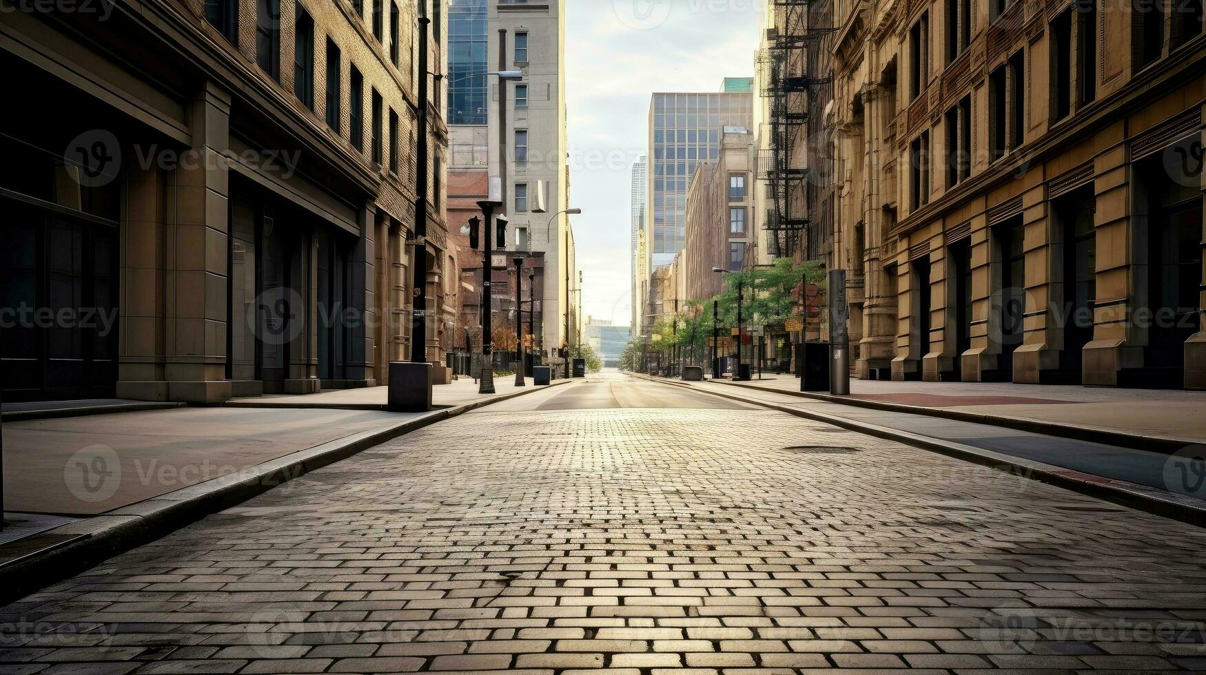 klassisch die Architektur und städtisch Straßen, leeren Straße im das Stadt, generativ ai Illustration foto