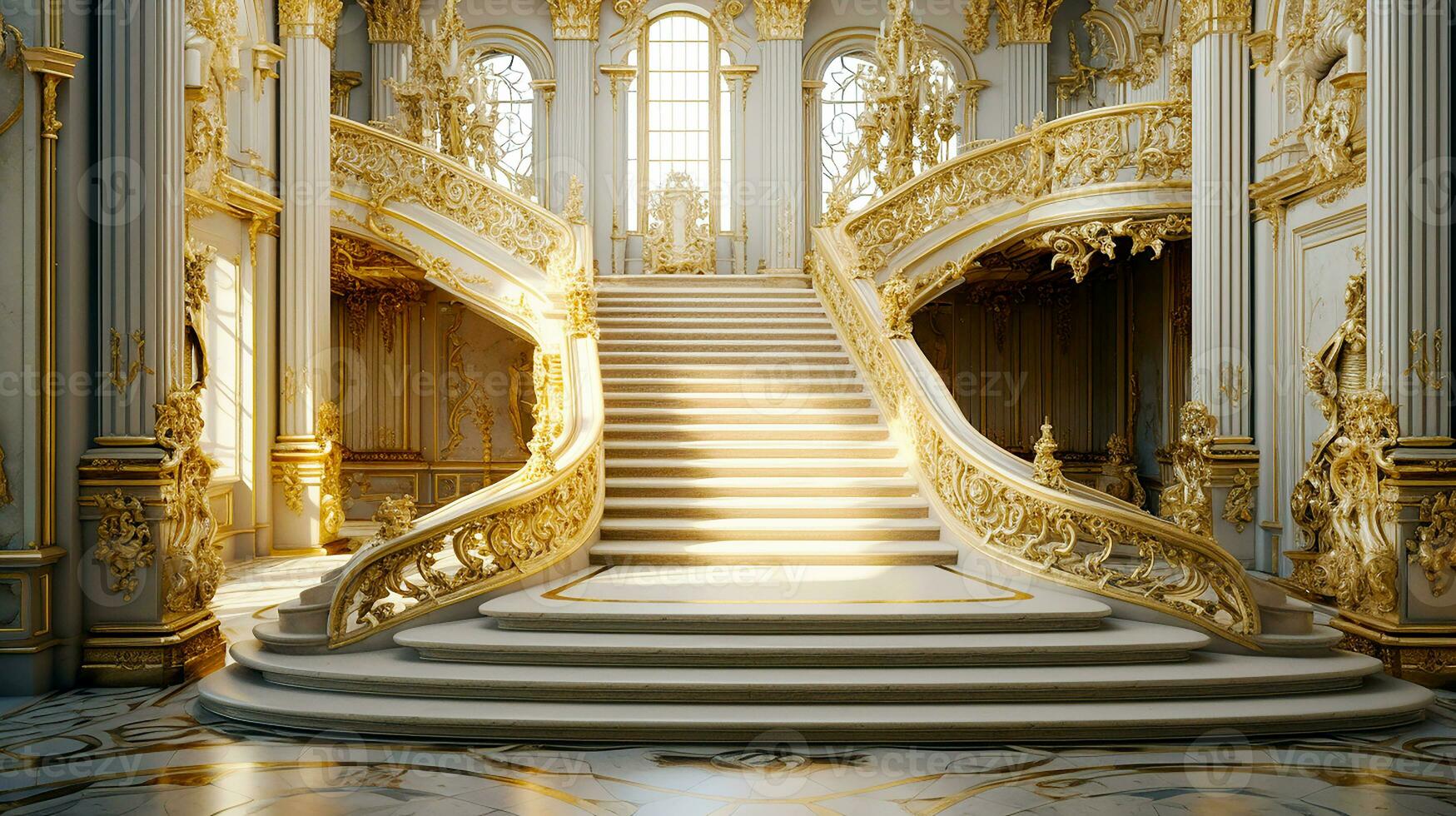 golden königlich Treppe im Palast, ai generativ foto