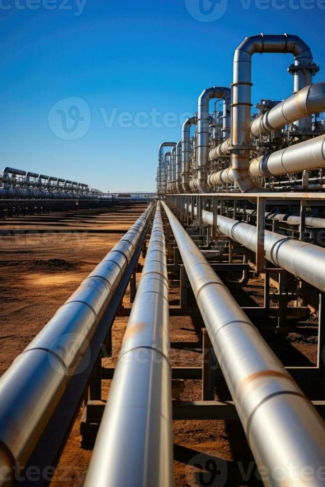 Pipeline und Rohr Gestell von Petroleum ai generativ foto