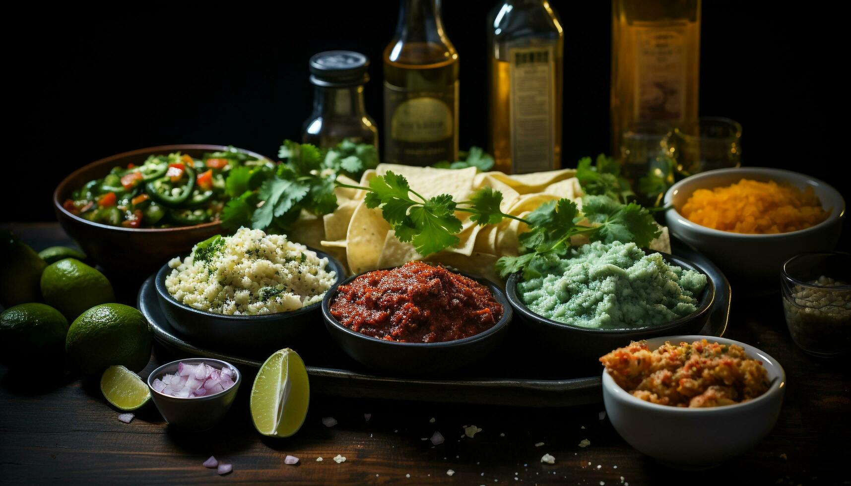 frisch Guacamole, Koriander, und Avocado im ein Bohnenkraut, gesund tauchen generiert durch ai foto