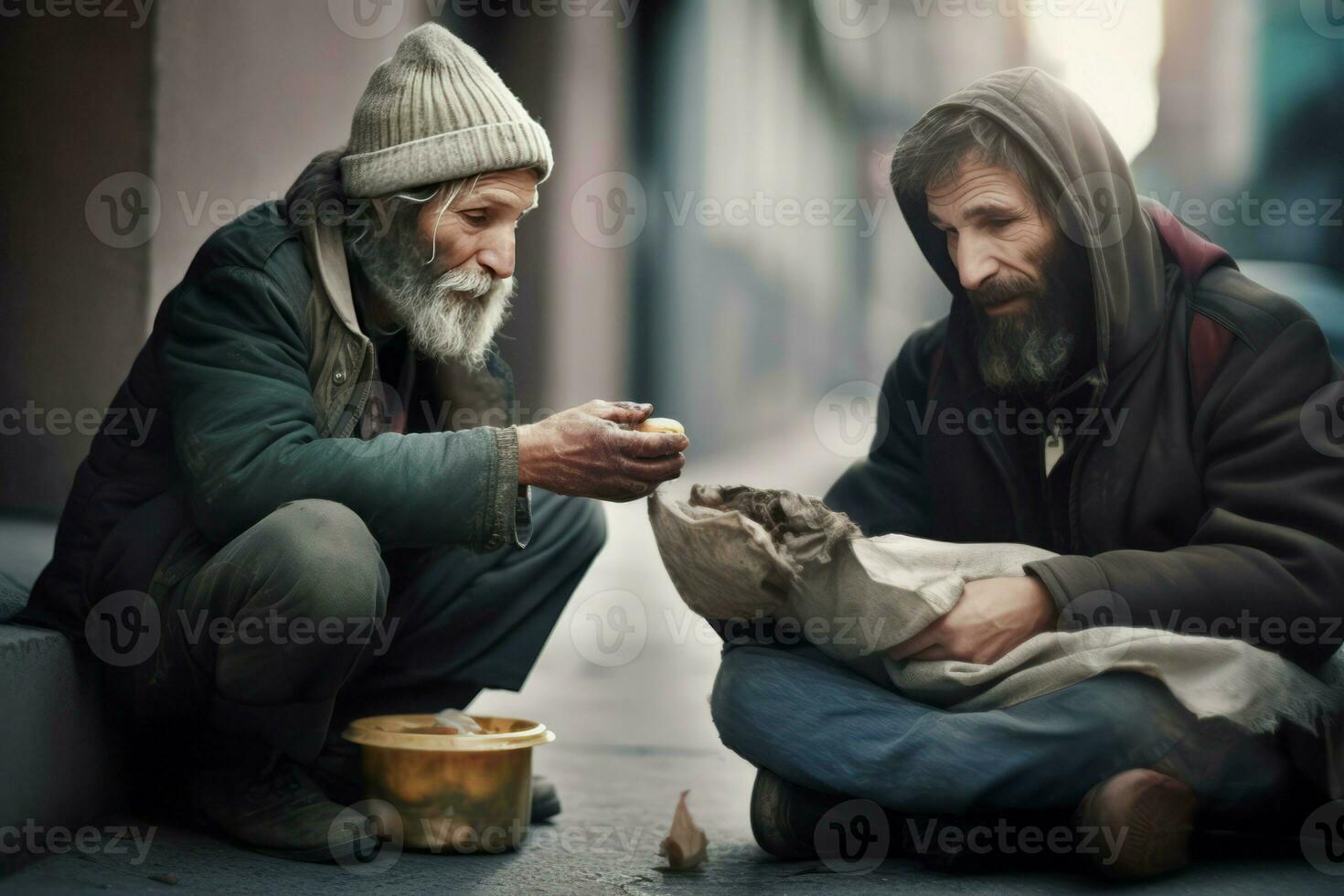 obdachlos Menschen Essen. generieren ai foto