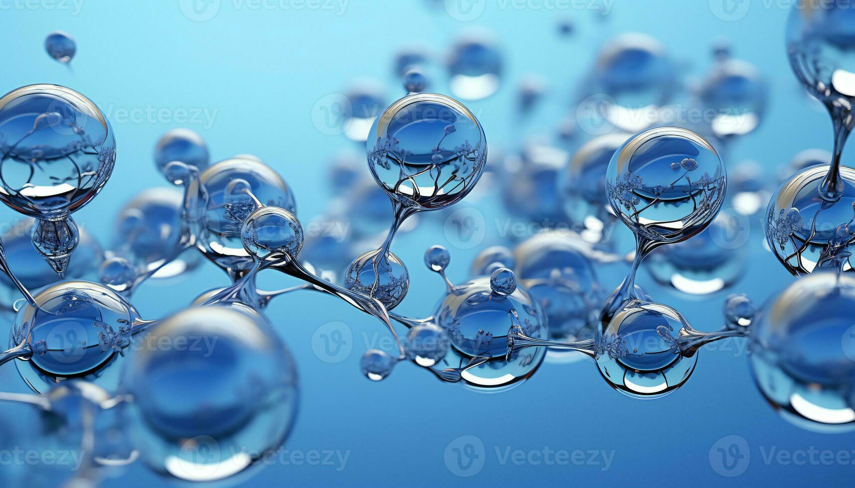 fiktiv Erholung von Kristall Wasser Moleküle im Blau Hintergrund. Illustration ai foto