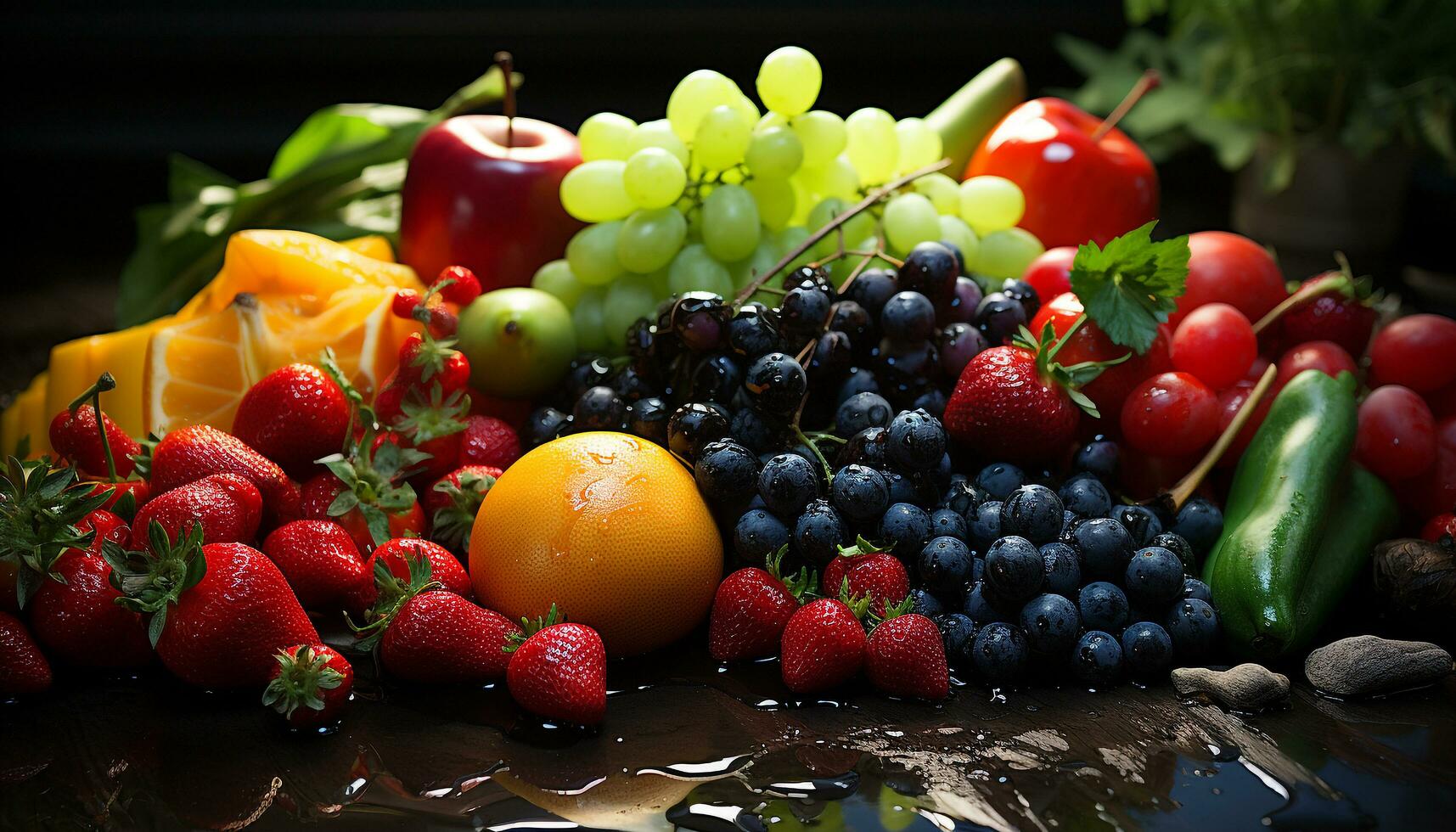 Frische von Sommer- beschwingt, gesund Beere Salat auf hölzern Tabelle generiert durch ai foto