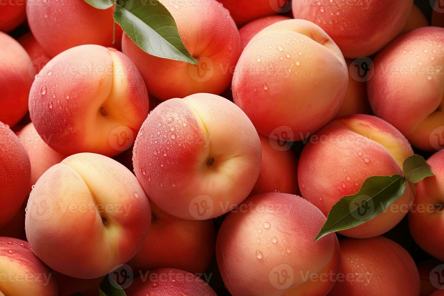 Bündel von frisch lecker reif Pfirsiche und Blätter. Obst texturiert Hintergrund foto