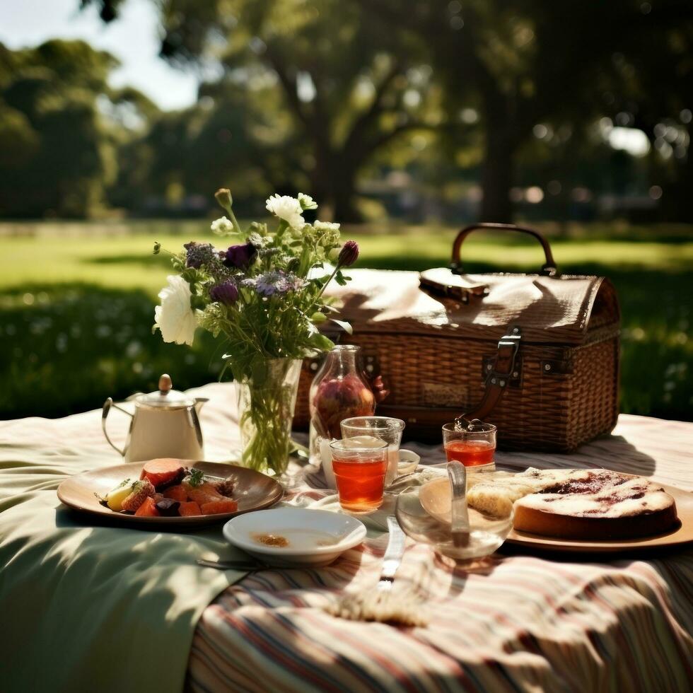 Picknick im das Park. charmant, entspannt, süss, spielerisch, natürlich foto