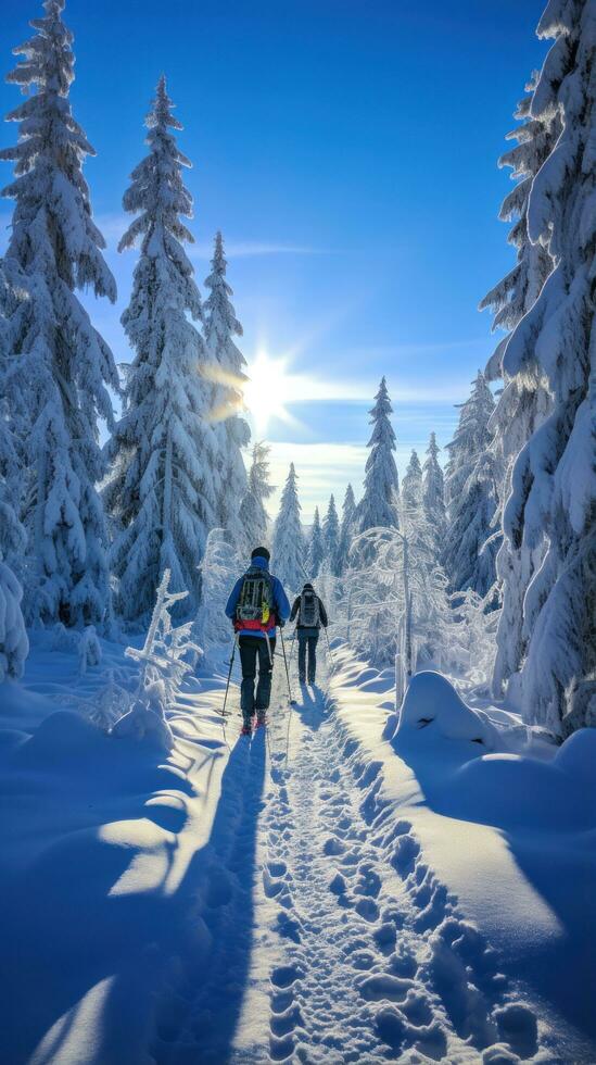 Querfeldein Skifahren. Ausdauer und szenisch Routen durch foto