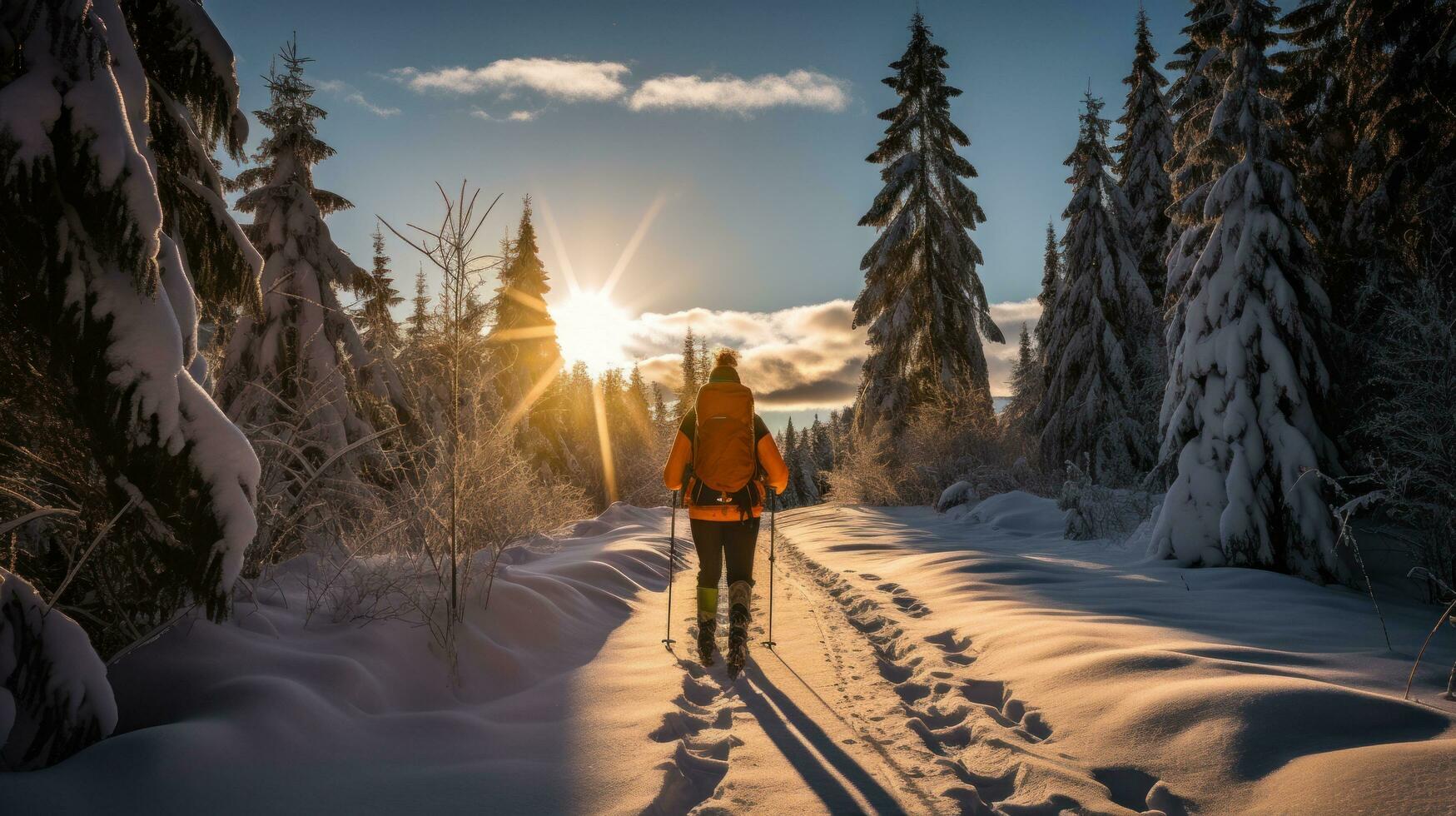 Querfeldein Skifahren. Ausdauer und szenisch Routen durch foto