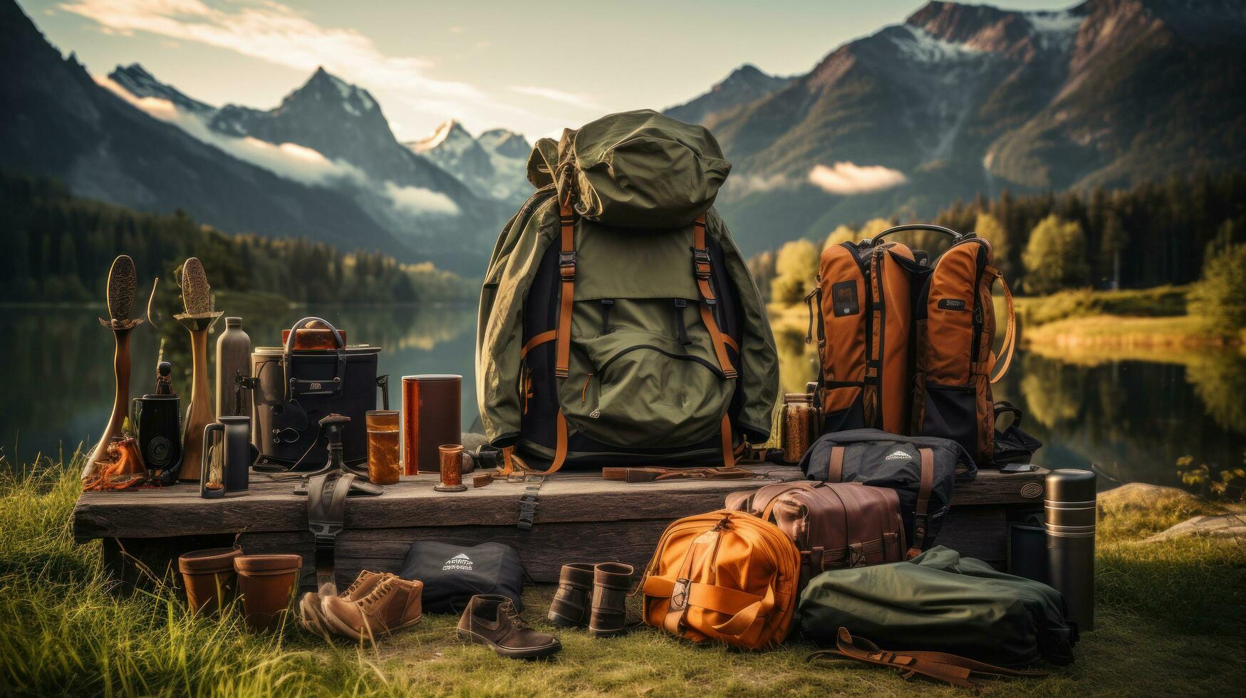 draussen Abenteuer. Wandern und Camping Ausrüstung foto