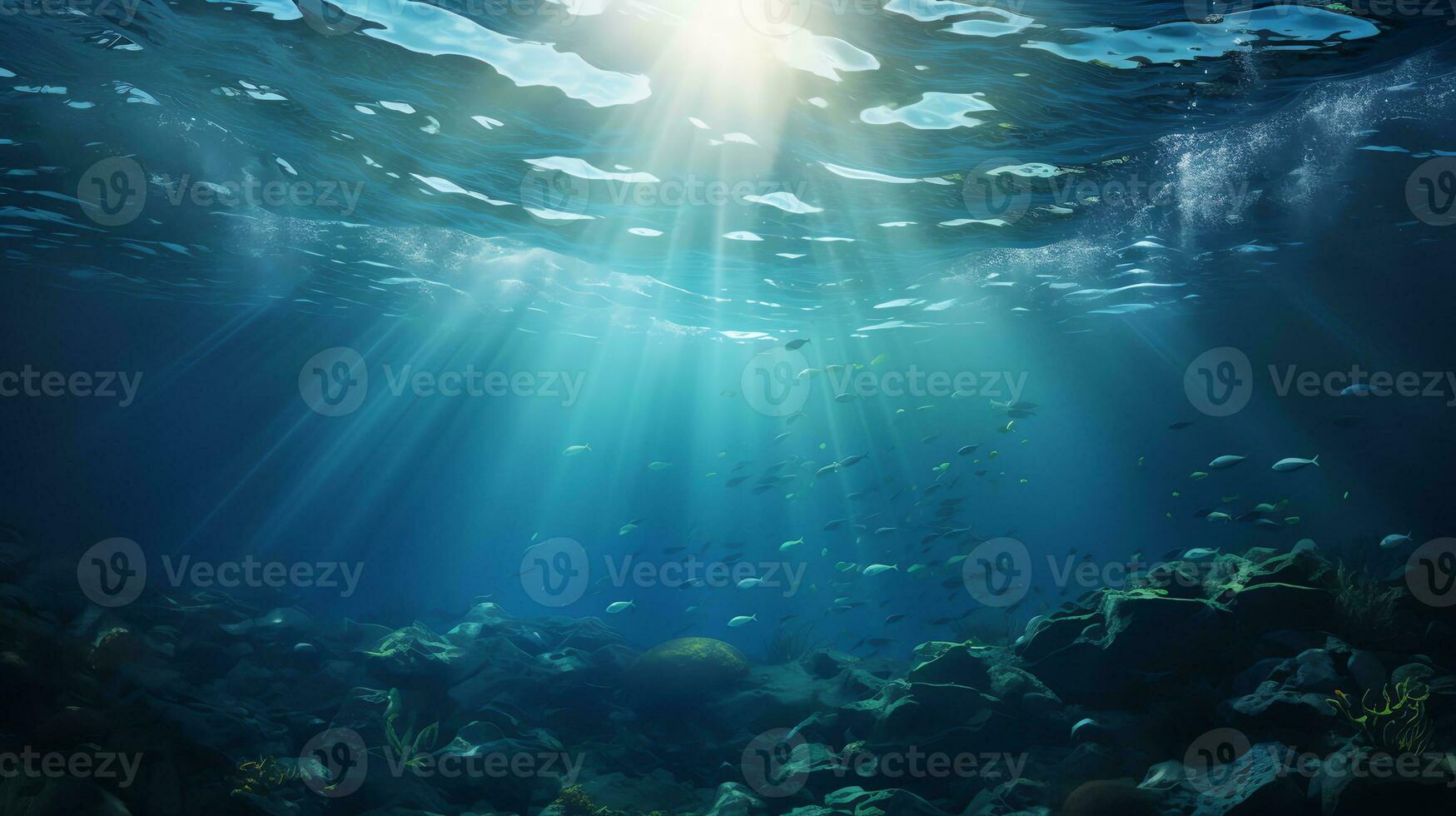 unter Wasser Szene mit Luftblasen Szene mit Sonne Strahlen generieren ai foto