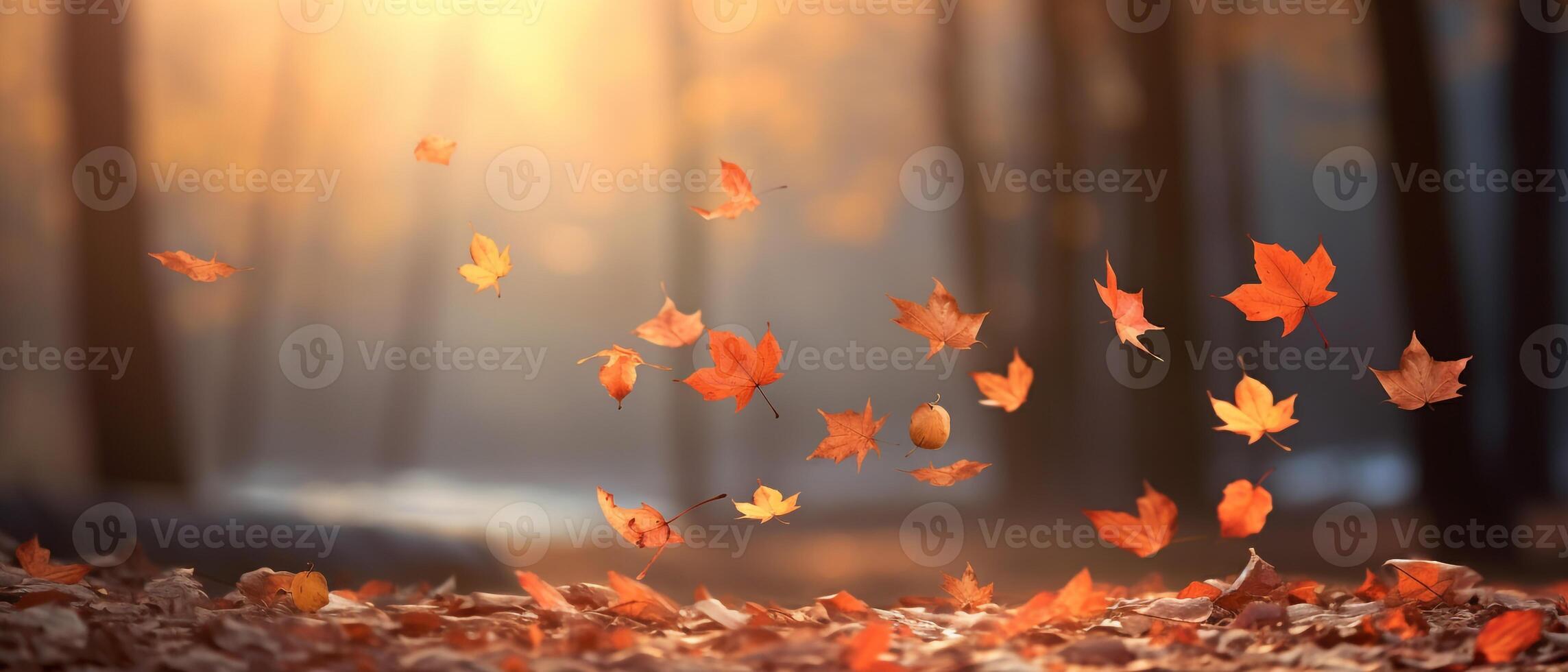 Herbst Hintergrund mit Herbst Blätter fallen Nieder ai generativ foto