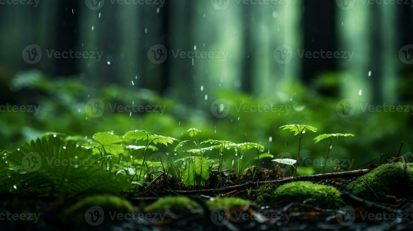 Makro Foto von Grün regnerisch Wald ai generativ