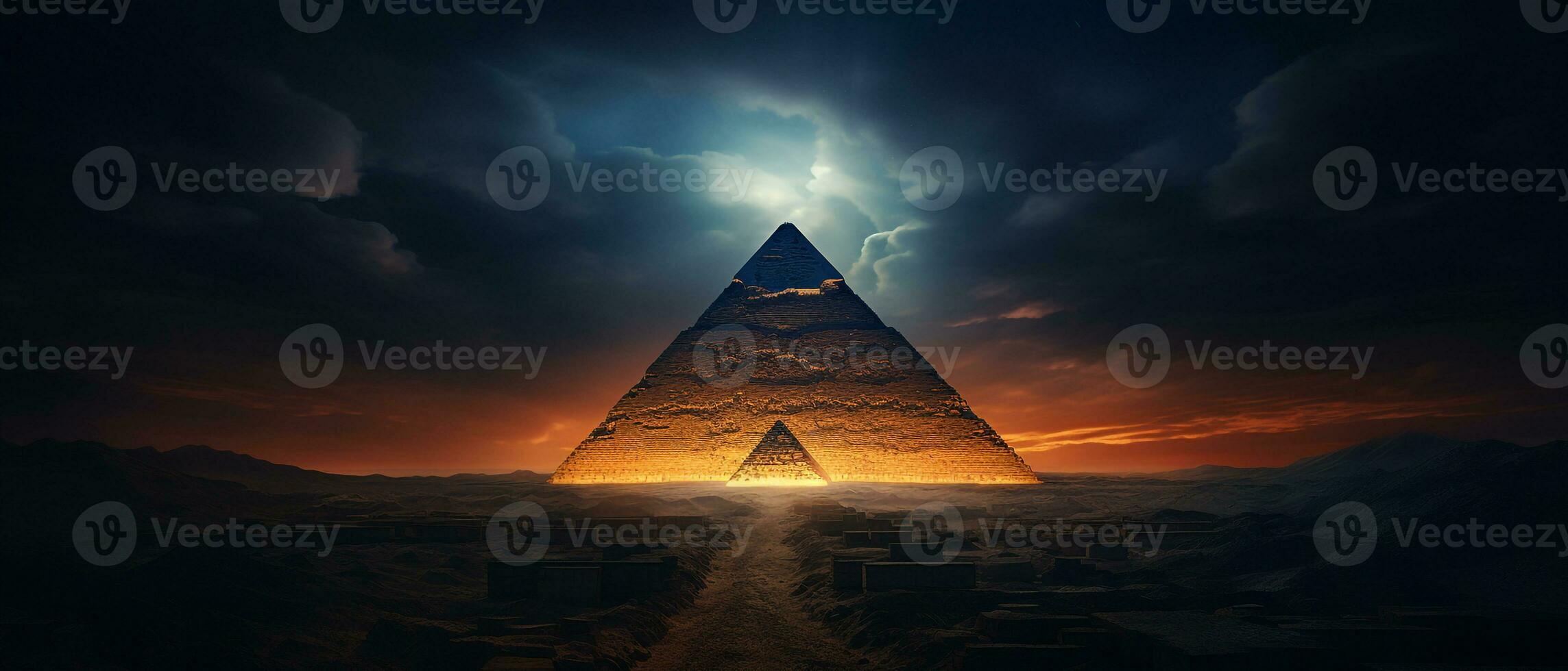 Foto Landschaft von Pyramide beim Sonnenuntergang ai generativ