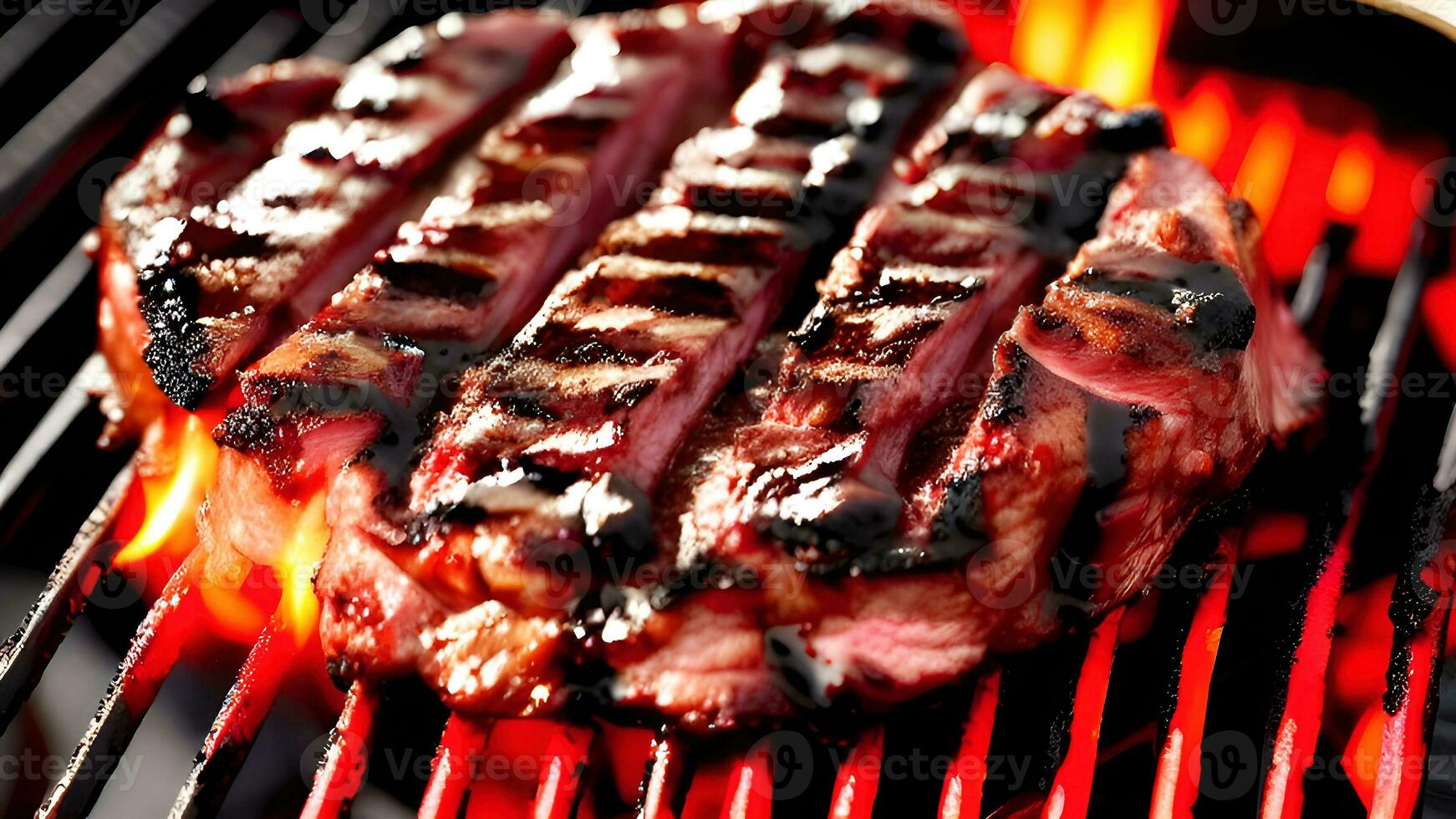 gegrillt Rindfleisch Steak auf Grill Grill mit Flammen . generativ ai. foto