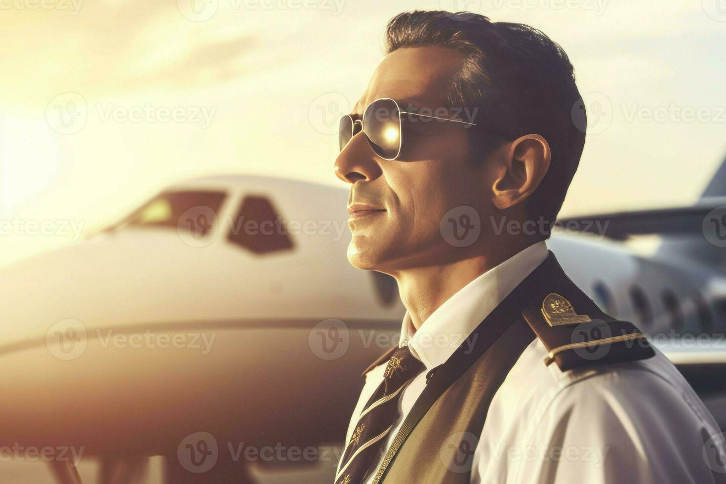 männlich Jet Privat Pilot. generieren ai foto