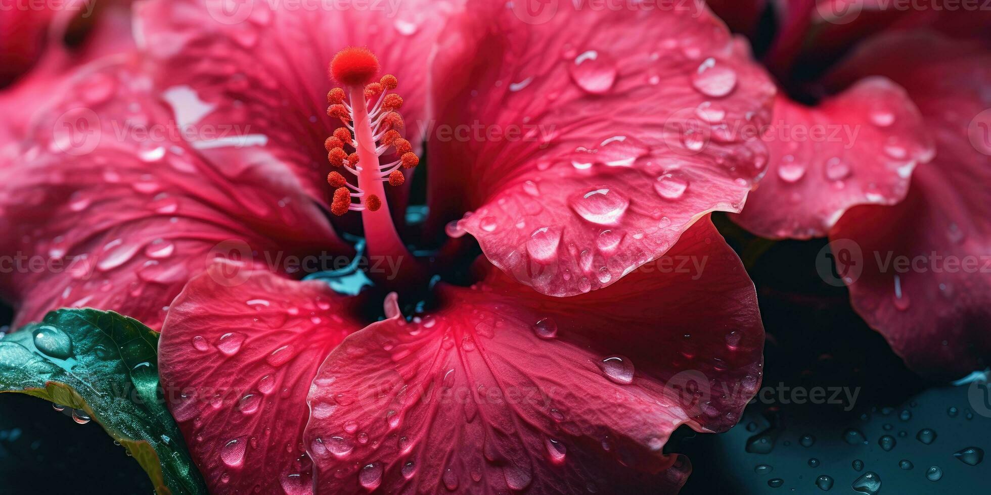 Nahansicht Hibiskus mit Tropfen Wasser Hintergrund. erstellt mit ai Werkzeuge foto