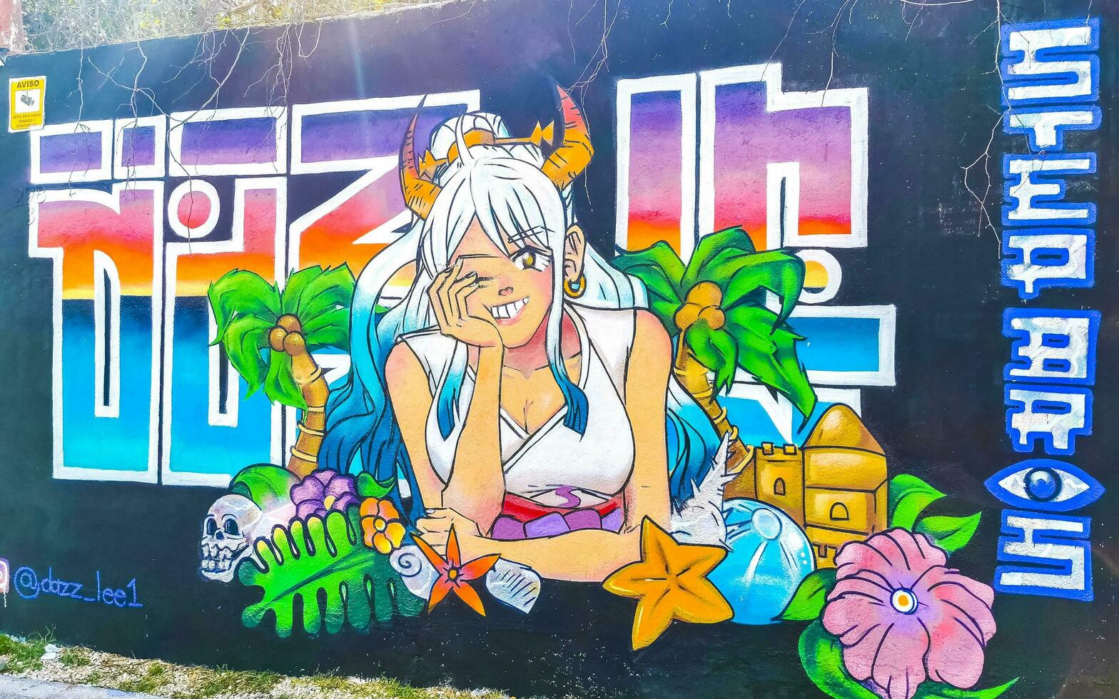 playa del carmen Quintana roo Mexiko 2023 künstlerisch Wände mit Gemälde und Graffiti playa del carmen Mexiko. foto