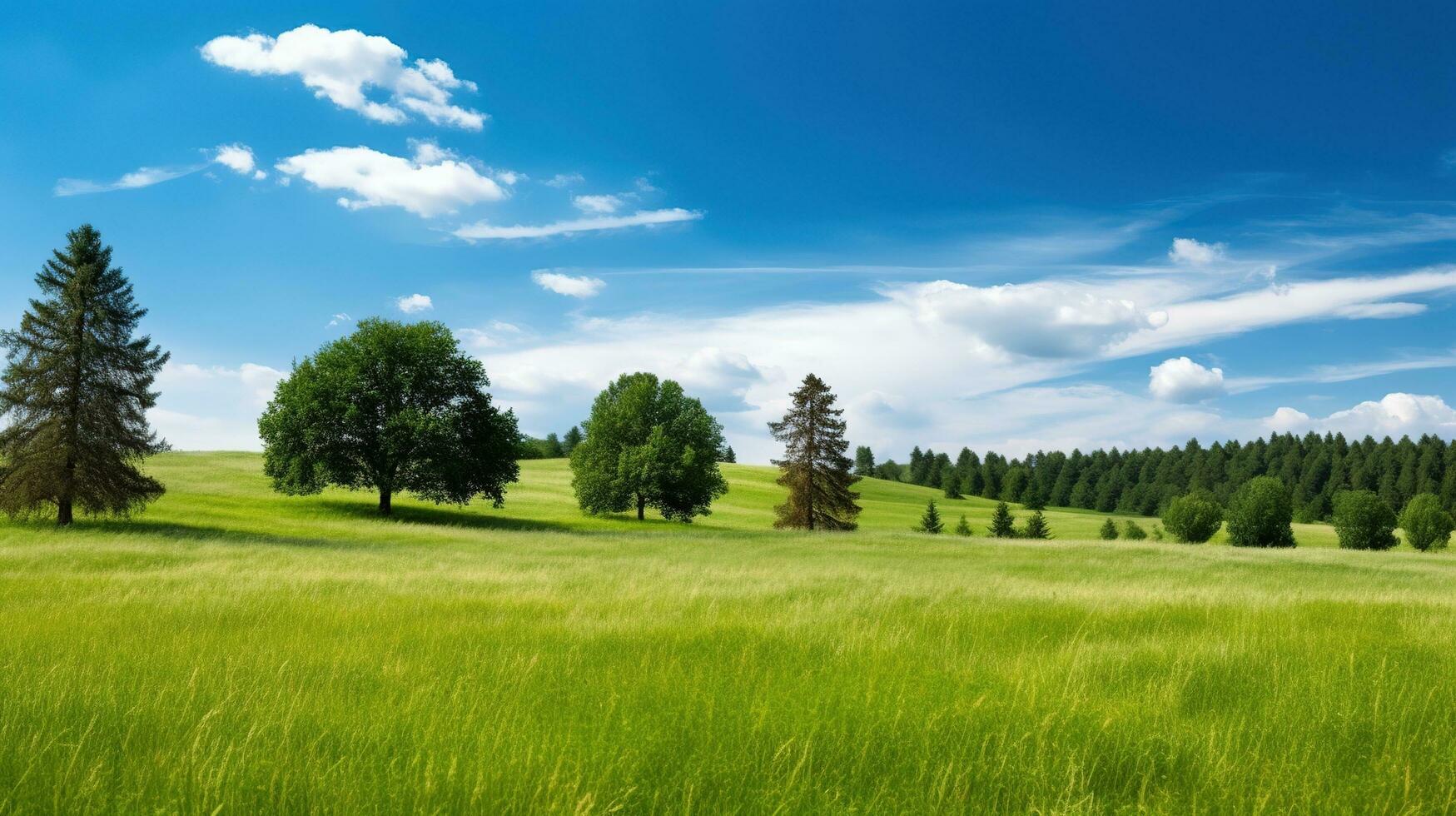 schön Landschaft mit ein Feld von Weizen erstellt mit ai foto