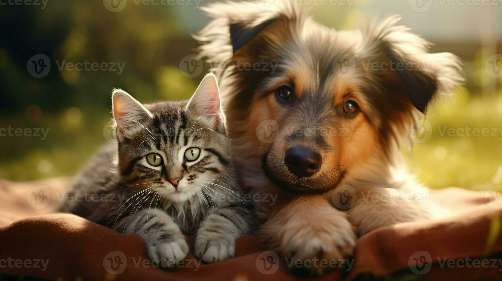 Foto von Hund und Katze liebend jeder andere . generativ ai