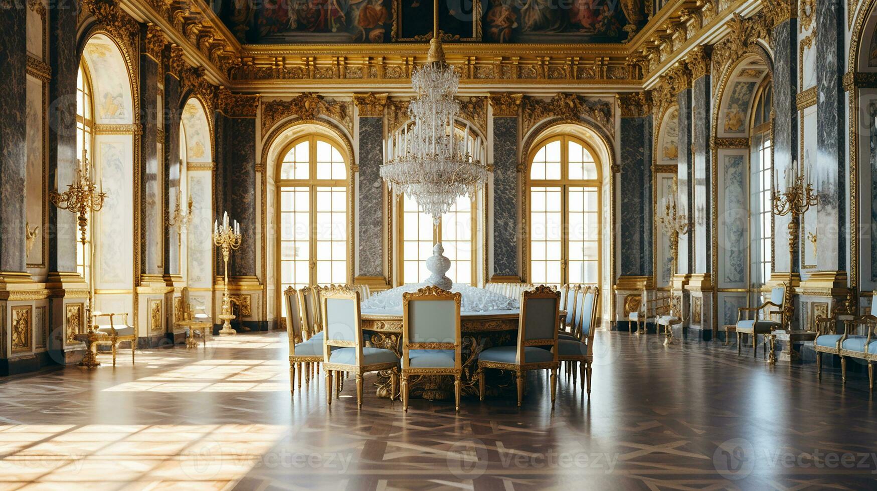 Foto von das Essen Zimmer beim das Palast von Versaille, Frankreich. generativ ai