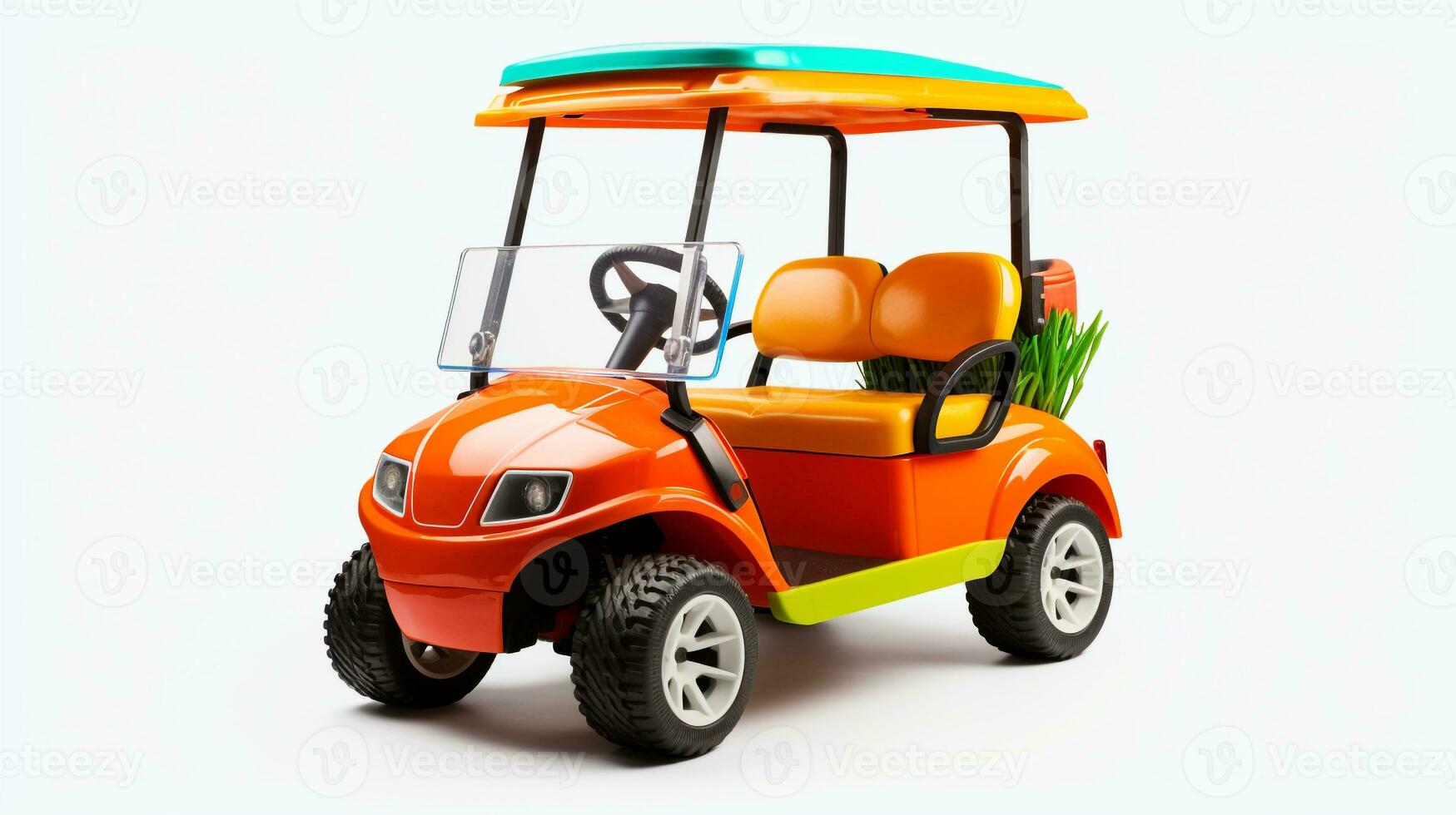 Anzeigen ein 3d Miniatur Golf Wagen. generativ ai foto