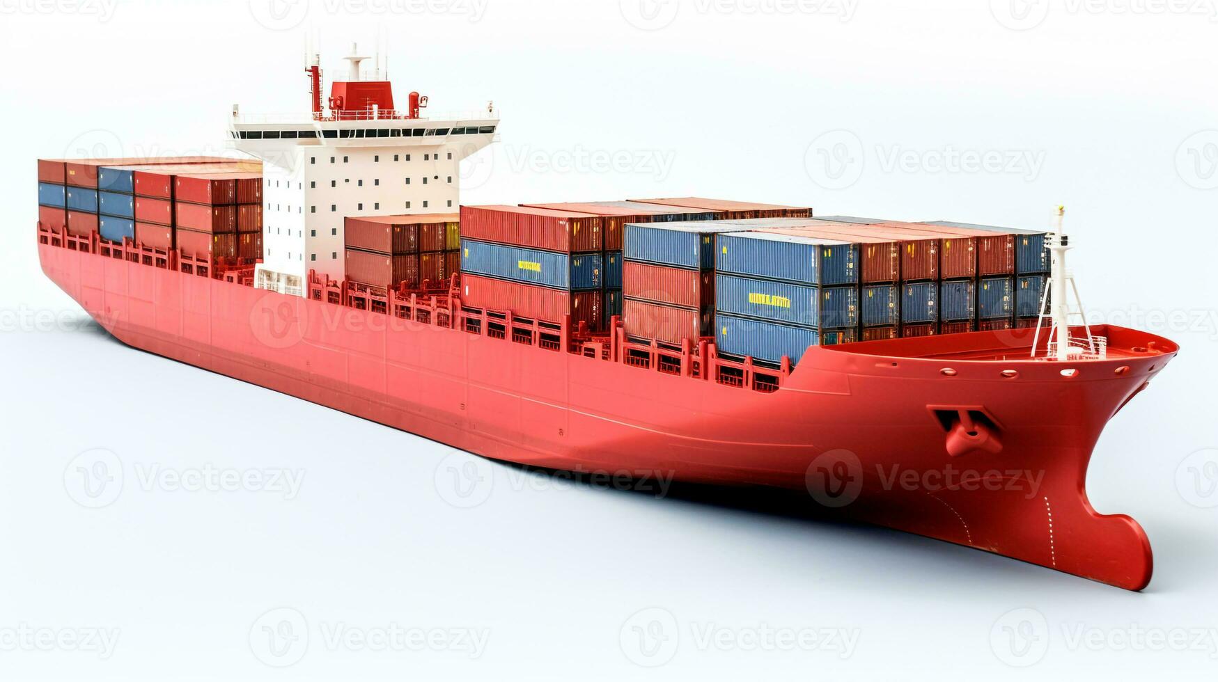 Anzeigen ein 3d Miniatur Container Schiff. generativ ai foto