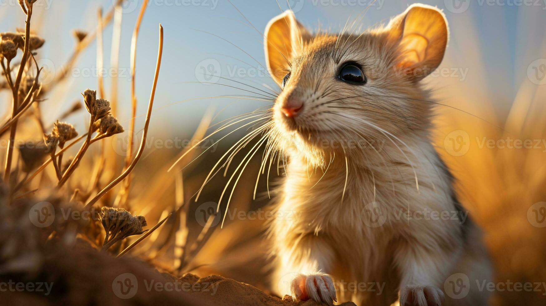 Nahansicht Foto von ein Wüste Känguru Ratte suchen irgendein Richtung im das Wüste. generativ ai