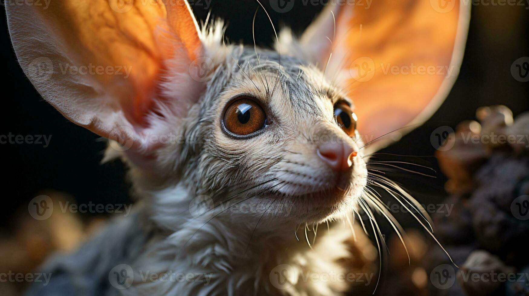 Nahansicht Foto von ein Wüste Springmaus suchen irgendein Richtung im das Wüste. generativ ai