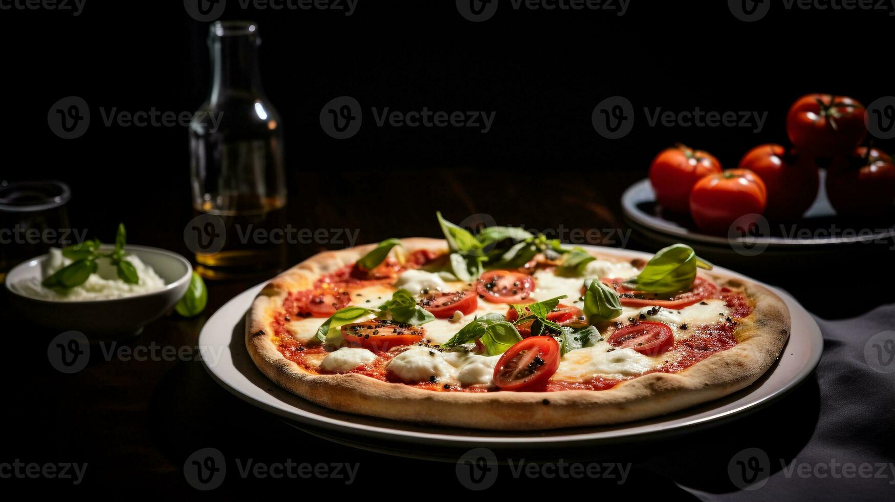 Foto von Margherita Pizza wie ein Gericht im ein hochwertig Restaurant. generativ ai