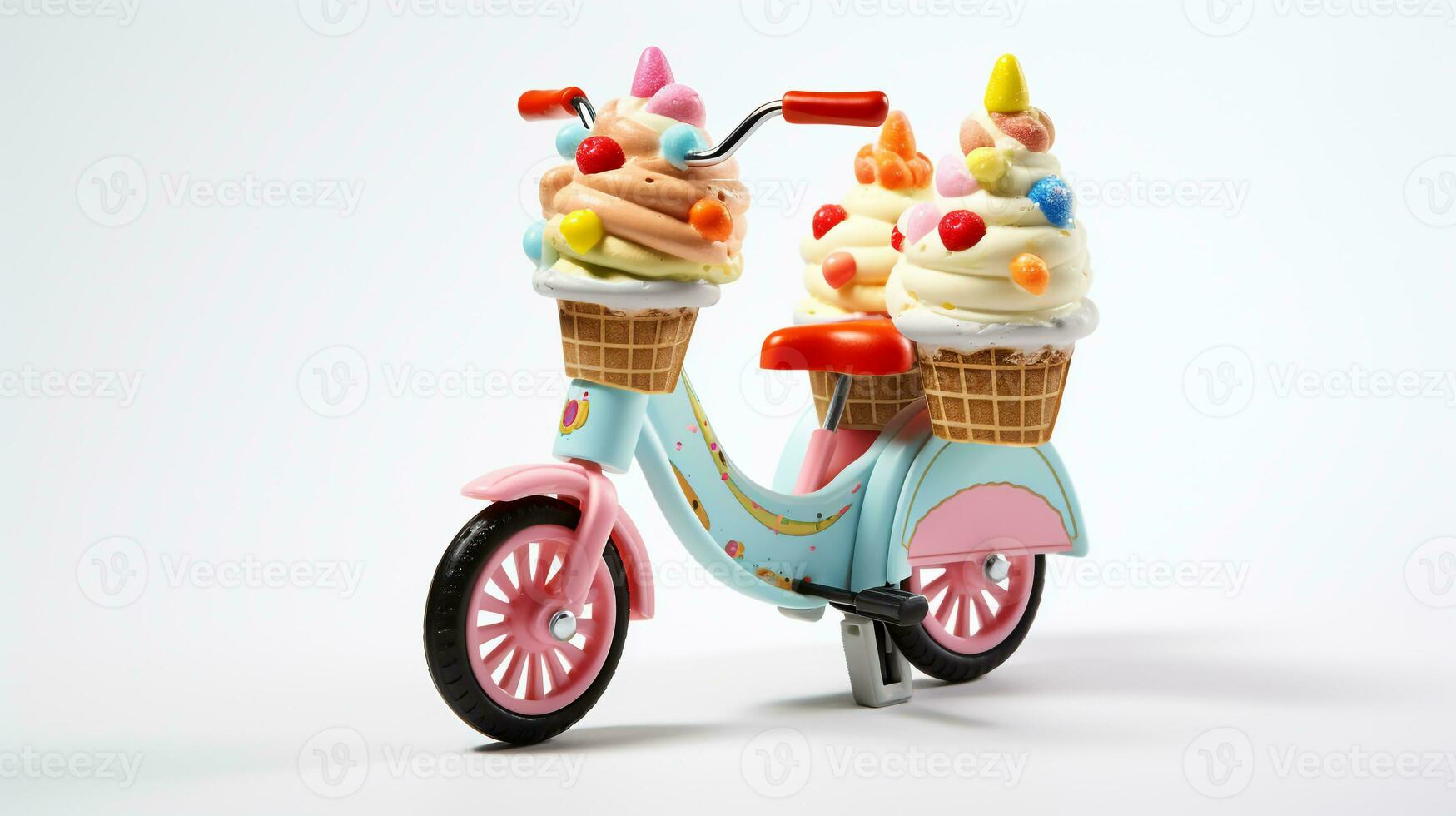 Anzeigen ein 3d Miniatur Eis Sahne Fahrrad. generativ ai foto