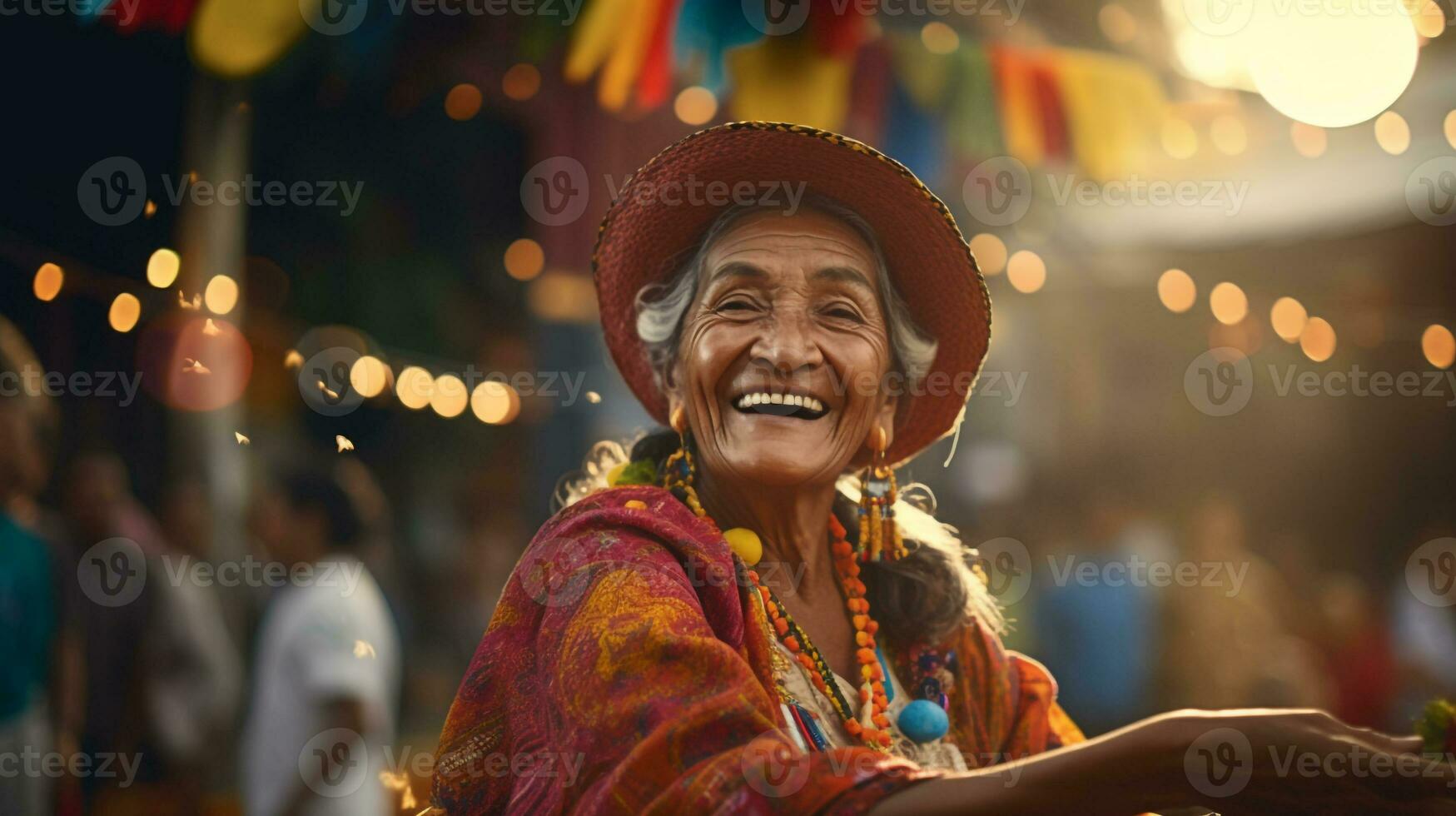 glücklich Gesicht von Oma feiern dia de la Raza. generativ ai foto