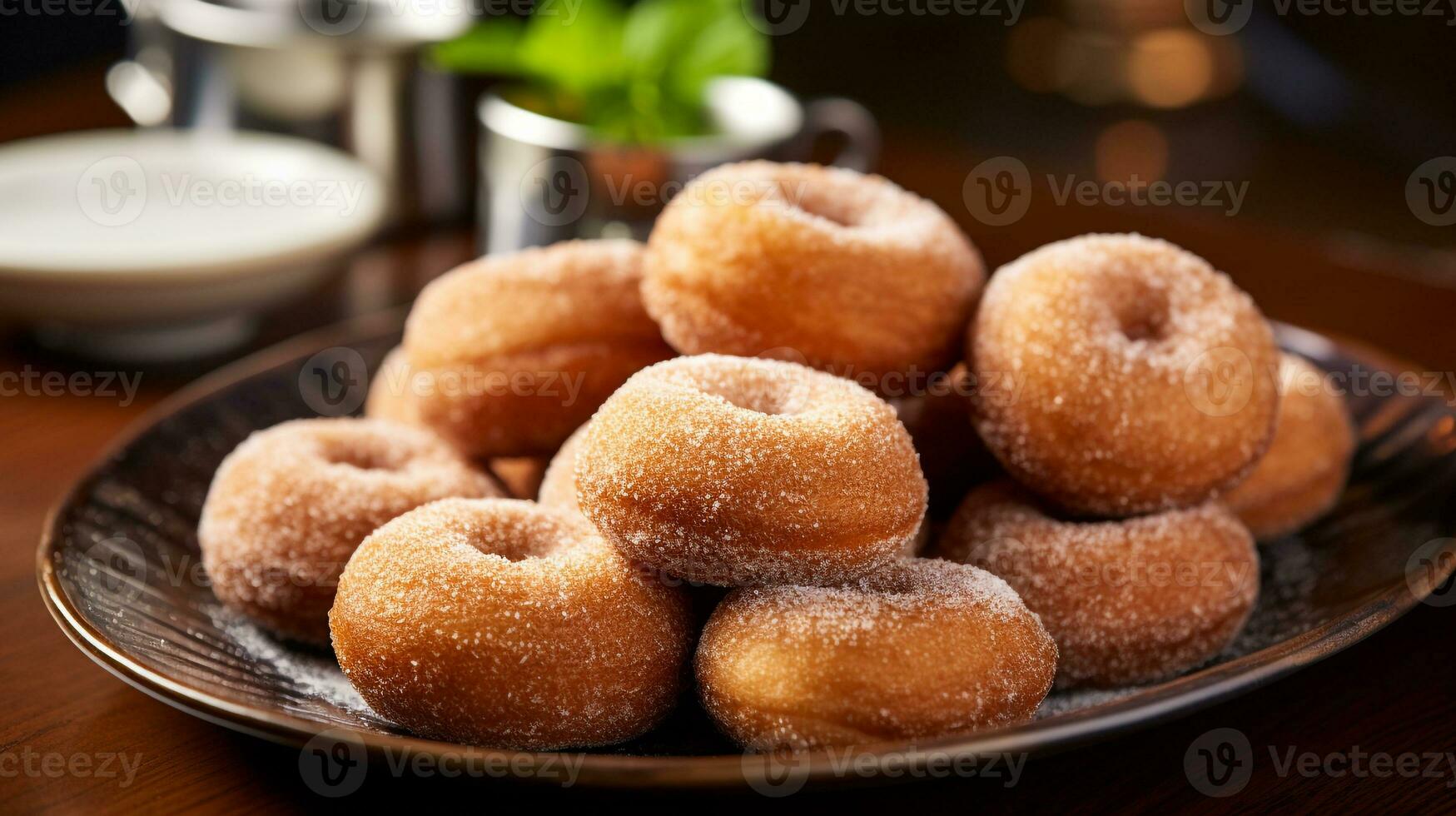 Foto von Apfelwein Donuts wie ein Gericht im ein hochwertig Restaurant. generativ ai