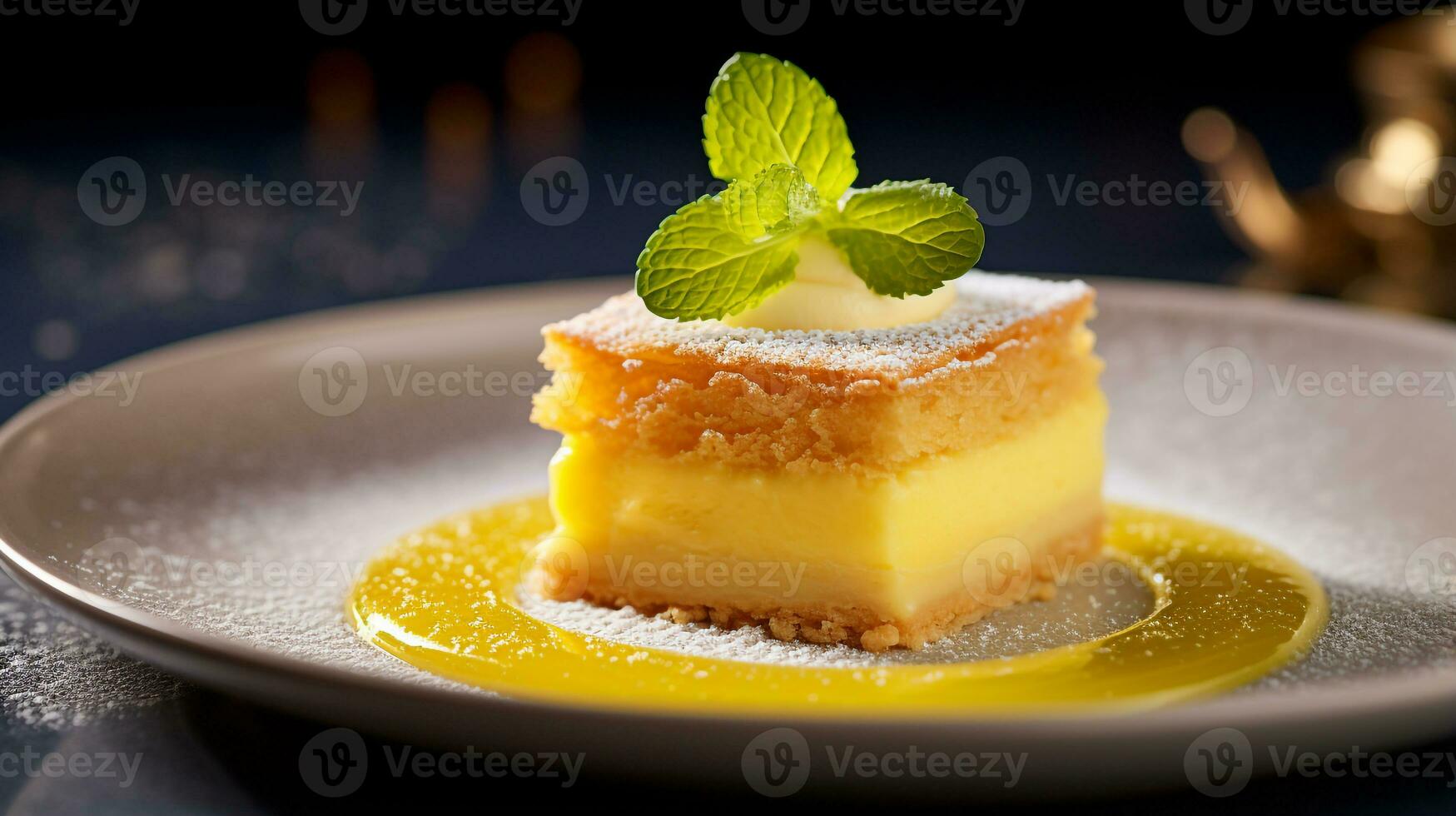 Foto von Zitrone Riegel wie ein Gericht im ein hochwertig Restaurant. generativ ai